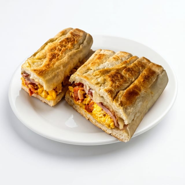 Chorizo, Ham, Bacon, Egg & Cheese Sandwich.